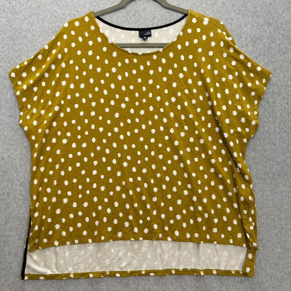 Lisa Bayne Polka Dot Flowy Top Sz M Mustard Yellow Boho Artsy Lagenlook Unique